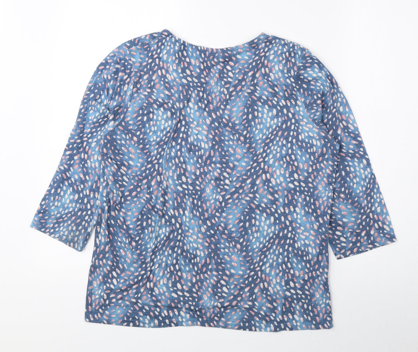 Honor Milburn Womens Blue Geometric Polyester Basic Blouse Size S Round Neck