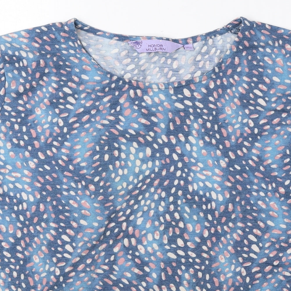 Honor Milburn Womens Blue Geometric Polyester Basic Blouse Size S Round Neck