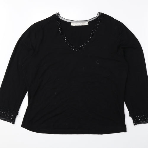 Tigi Wear Womens Black Viscose Basic Blouse Size 16 V-Neck