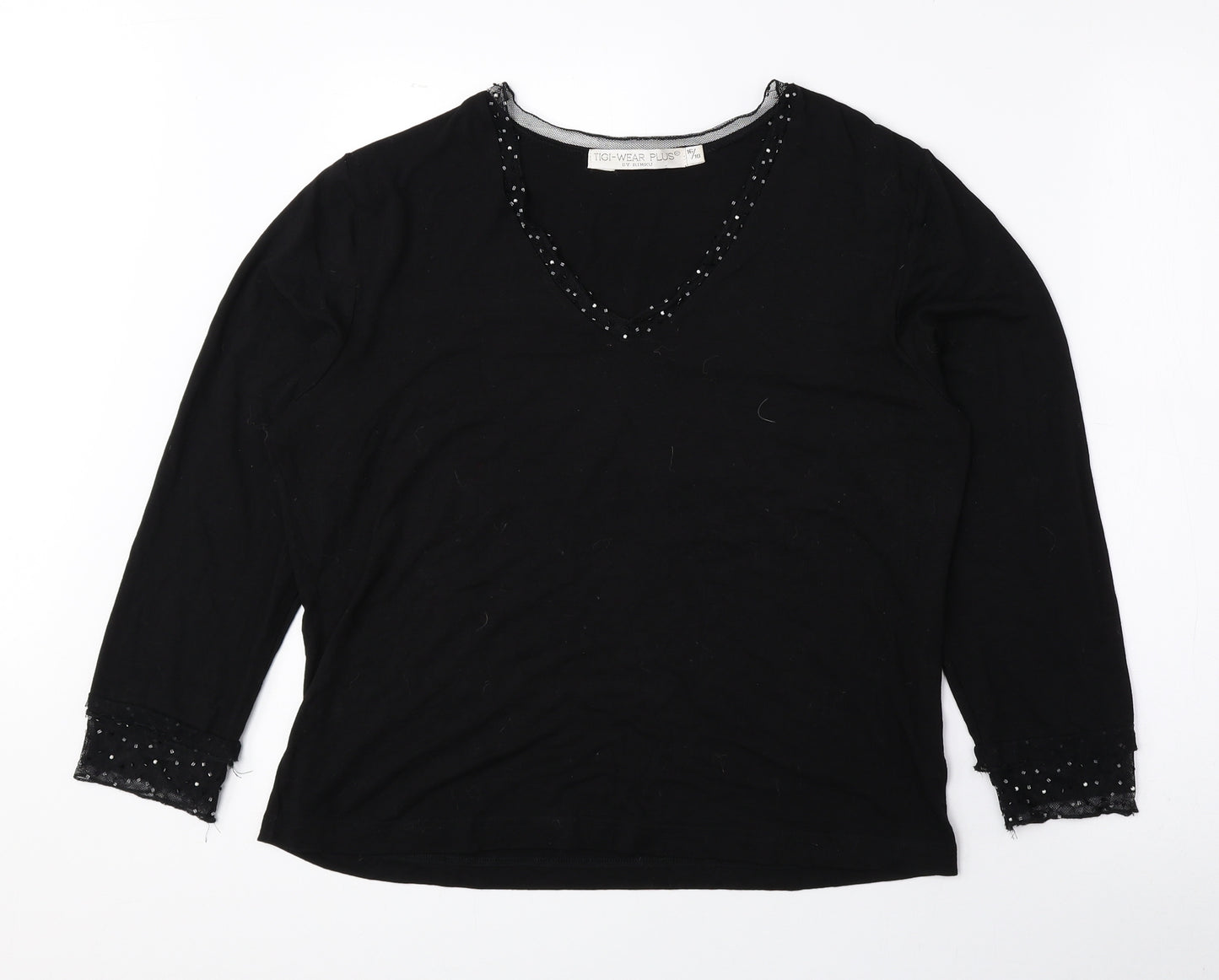 Tigi Wear Womens Black Viscose Basic Blouse Size 16 V-Neck