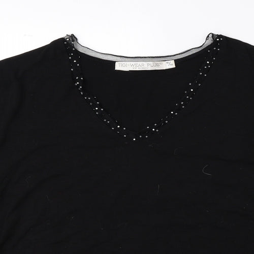 Tigi Wear Womens Black Viscose Basic Blouse Size 16 V-Neck