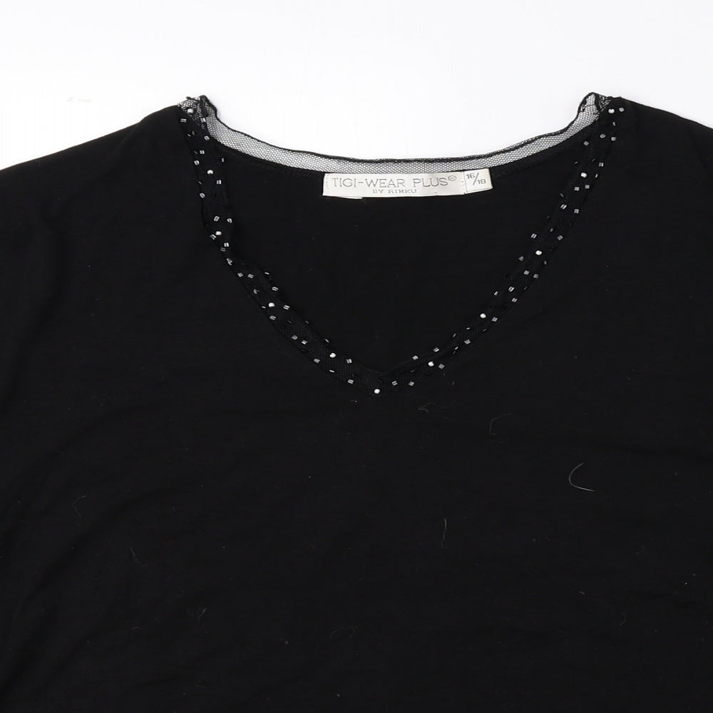 Tigi Wear Womens Black Viscose Basic Blouse Size 16 V-Neck