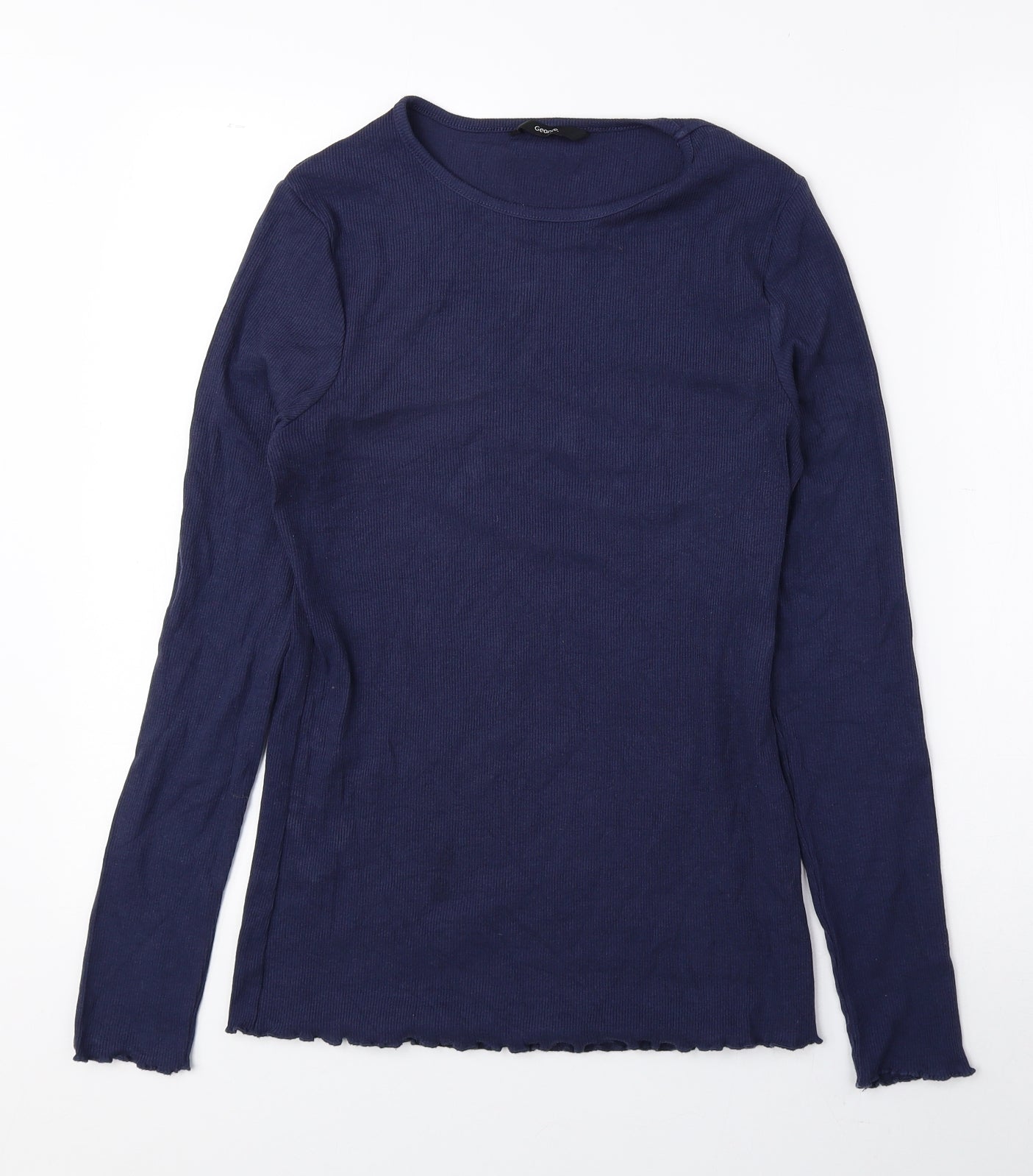 George Womens Blue Cotton Basic Blouse Size 10 Round Neck