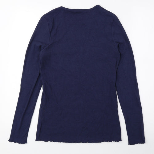 George Womens Blue Cotton Basic Blouse Size 10 Round Neck