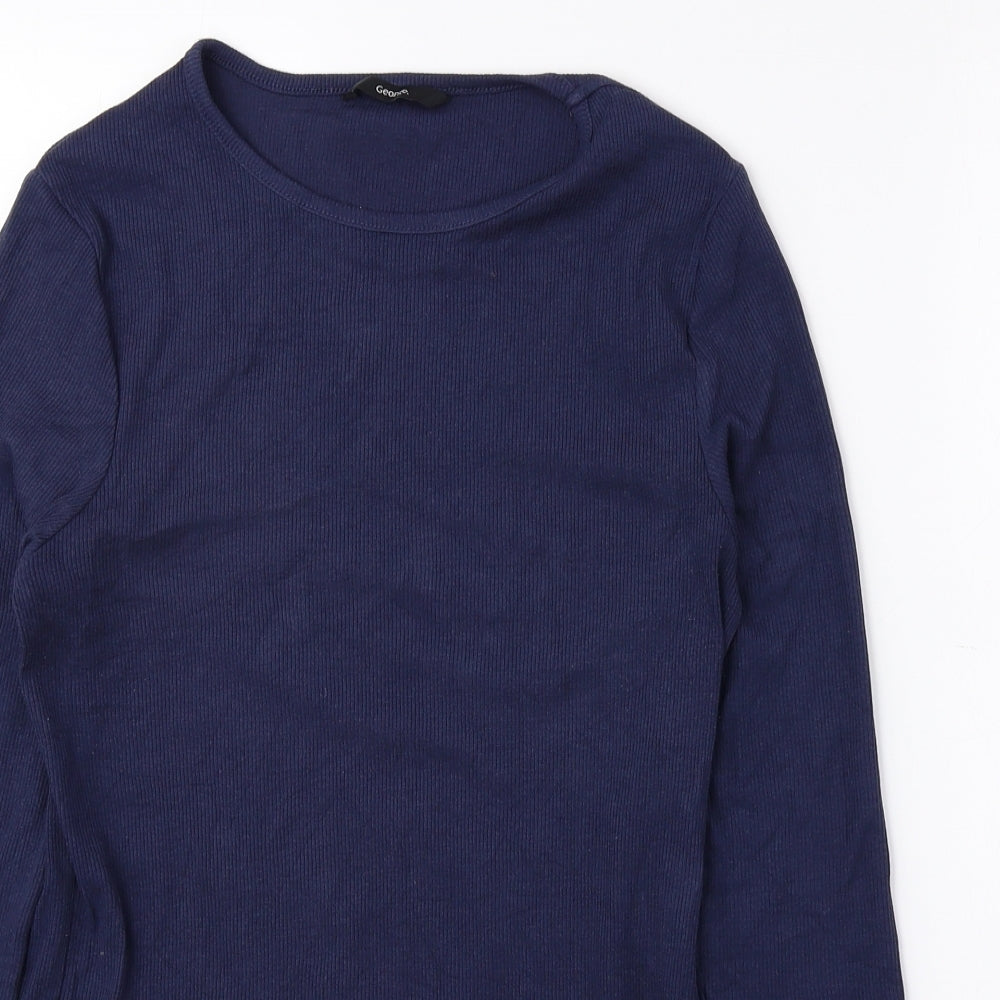 George Womens Blue Cotton Basic Blouse Size 10 Round Neck