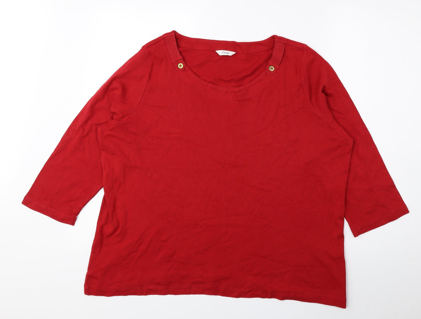 Classic Womens Red 100% Cotton Basic Blouse Size 18 Round Neck