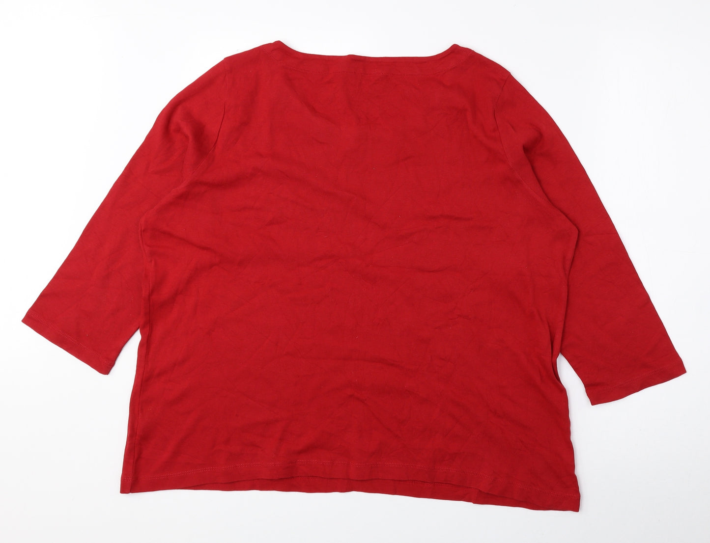 Classic Womens Red 100% Cotton Basic Blouse Size 18 Round Neck
