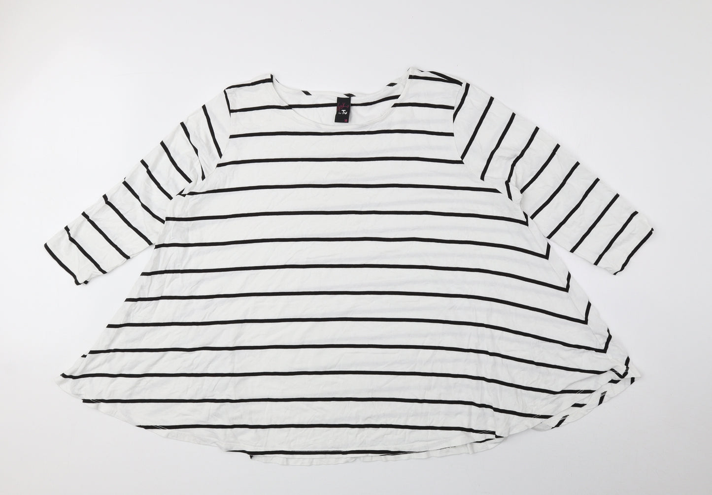 TU Womens Black Striped Viscose Basic Blouse Size 18 Round Neck