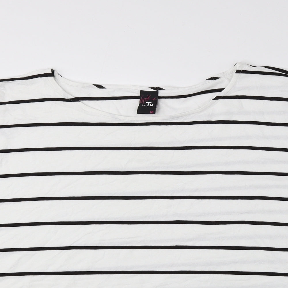 TU Womens Black Striped Viscose Basic Blouse Size 18 Round Neck