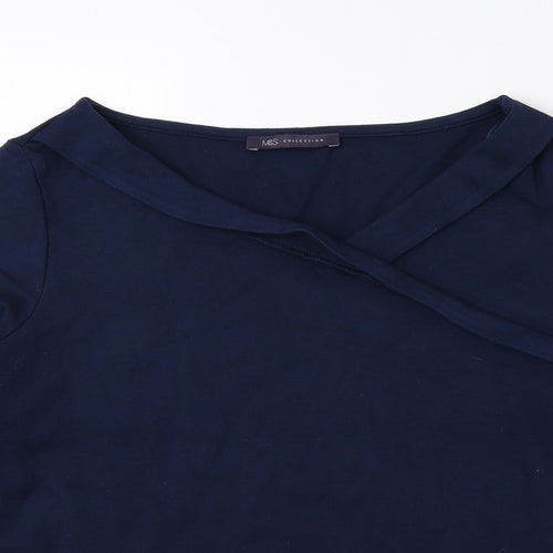 Marks and Spencer Womens Blue Viscose Basic Blouse Size 10 V-Neck