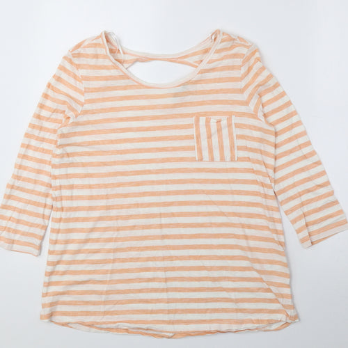 TU Womens Orange Striped 100% Cotton Basic Blouse Size 10 Round Neck
