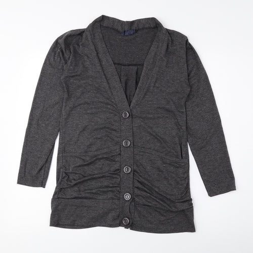 JUBZ Womens Grey V-Neck Viscose Cardigan Jumper Size M - Ruched