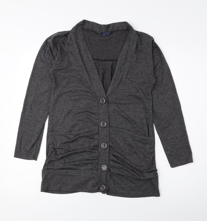 JUBZ Womens Grey V-Neck Viscose Cardigan Jumper Size M - Ruched