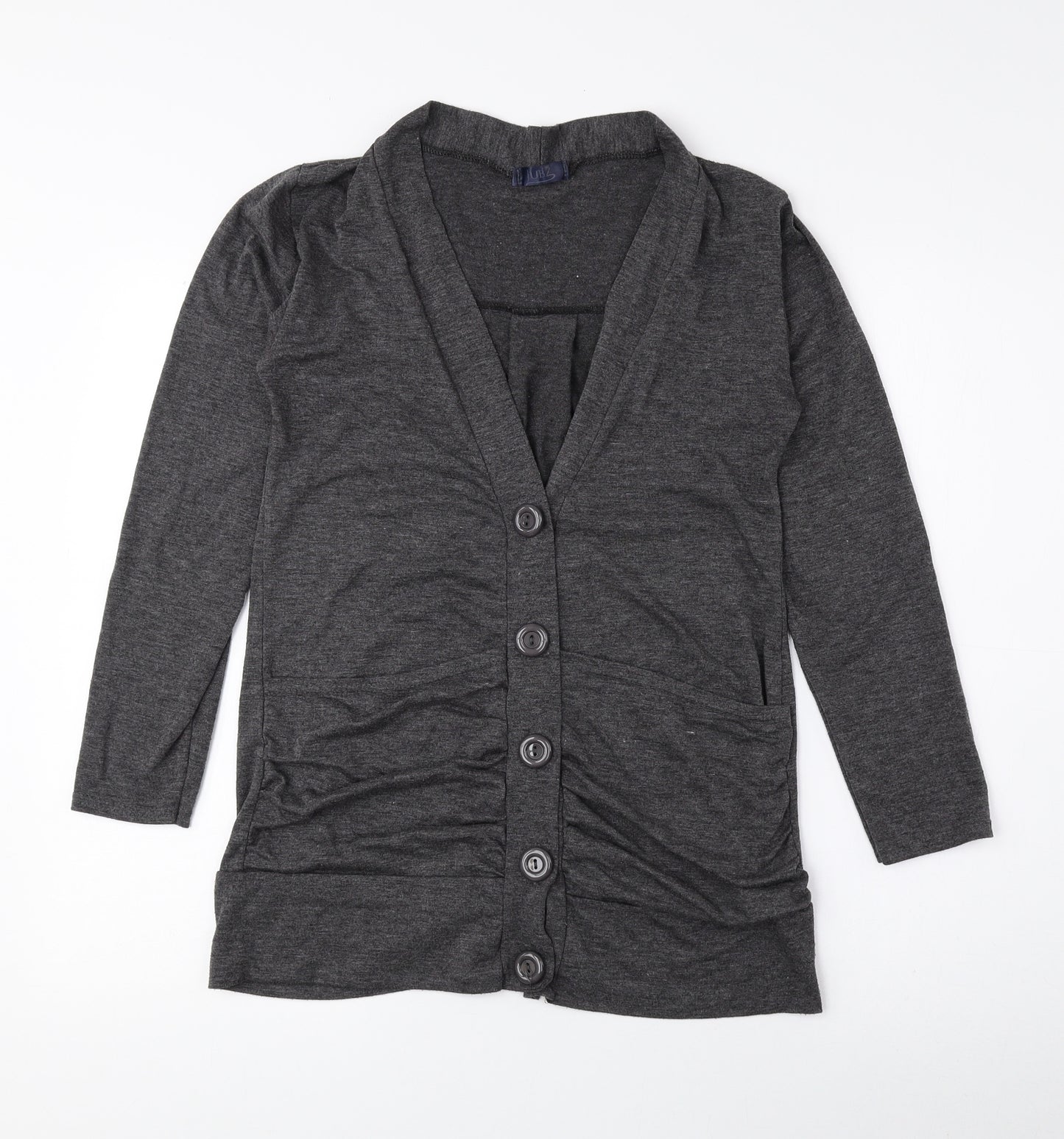 JUBZ Womens Grey V-Neck Viscose Cardigan Jumper Size M - Ruched