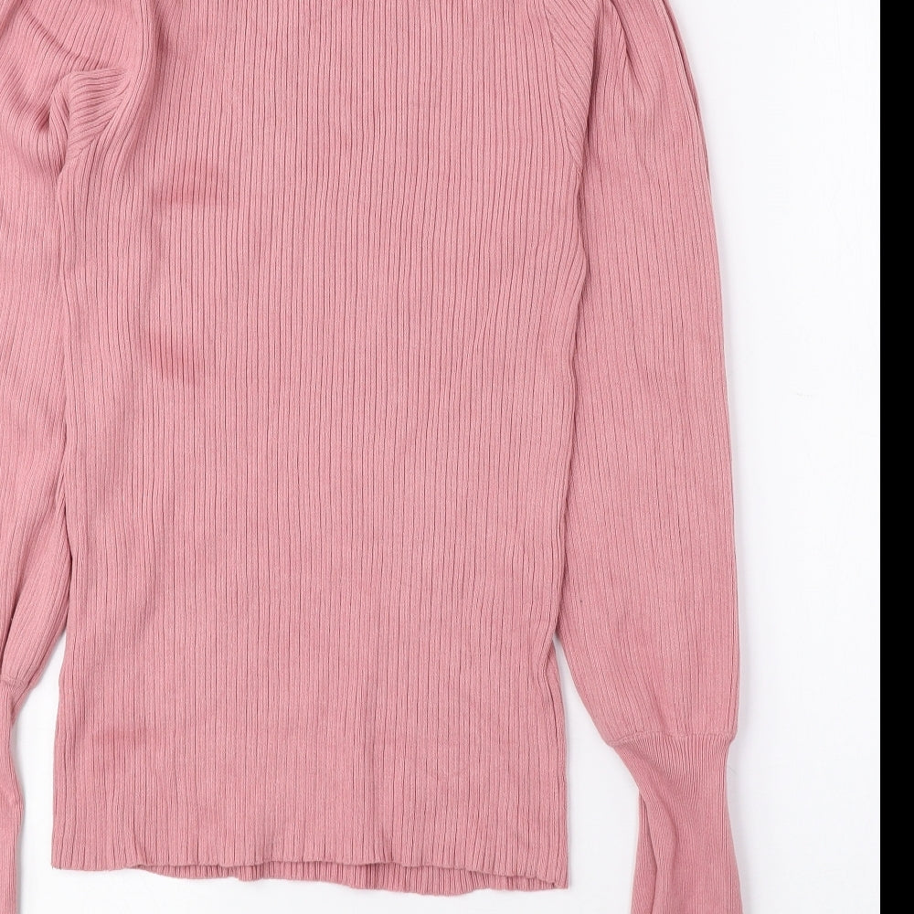 ASOS Womens Pink Roll Neck Viscose Pullover Jumper Size 10 - Ribbed