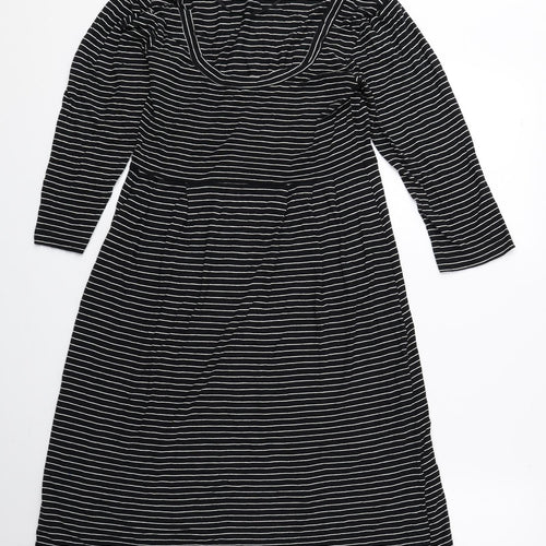 H&M Womens Black Striped Rayon T-Shirt Dress Size 8 Scoop Neck Pullover