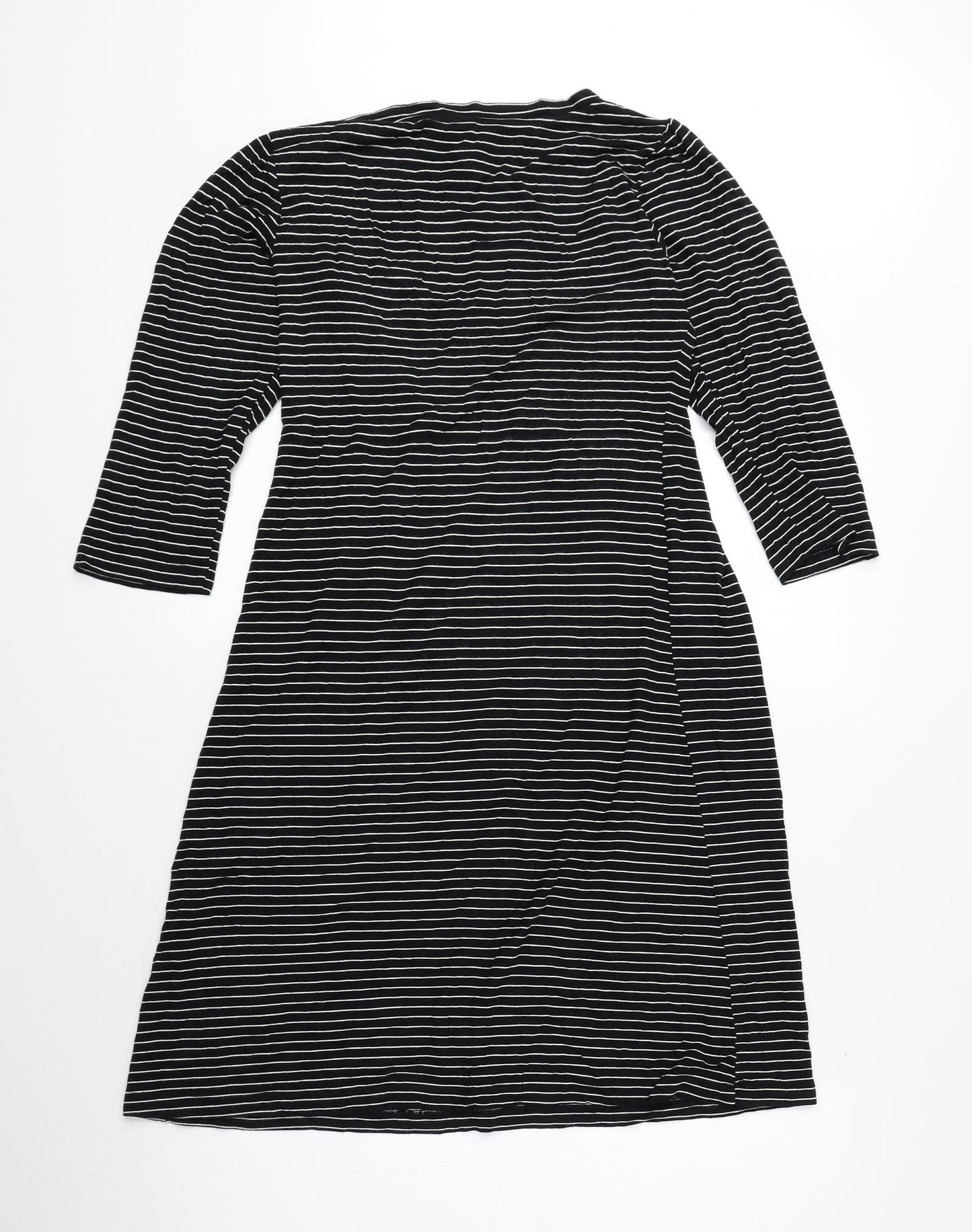 H&M Womens Black Striped Rayon T-Shirt Dress Size 8 Scoop Neck Pullover