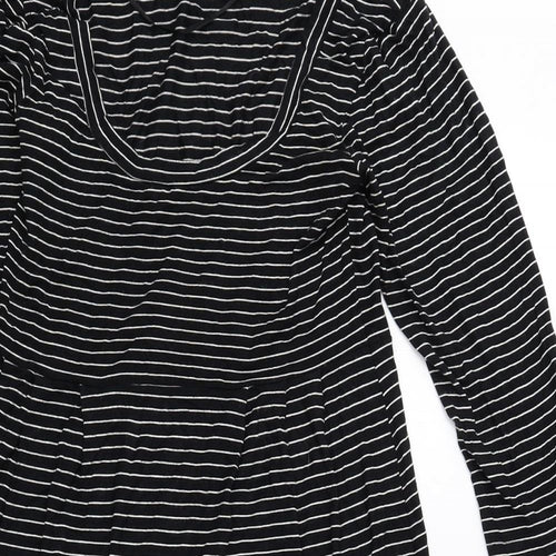 H&M Womens Black Striped Rayon T-Shirt Dress Size 8 Scoop Neck Pullover