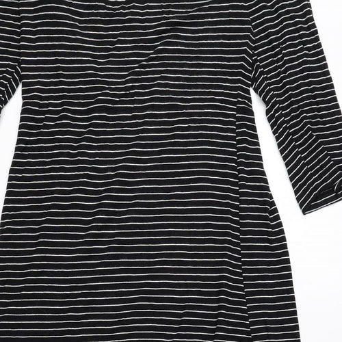H&M Womens Black Striped Rayon T-Shirt Dress Size 8 Scoop Neck Pullover