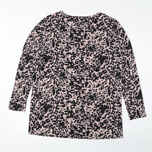 Marks and Spencer Womens Pink Animal Print Polyester Basic Blouse Size 12 Round Neck - Cheetah Print