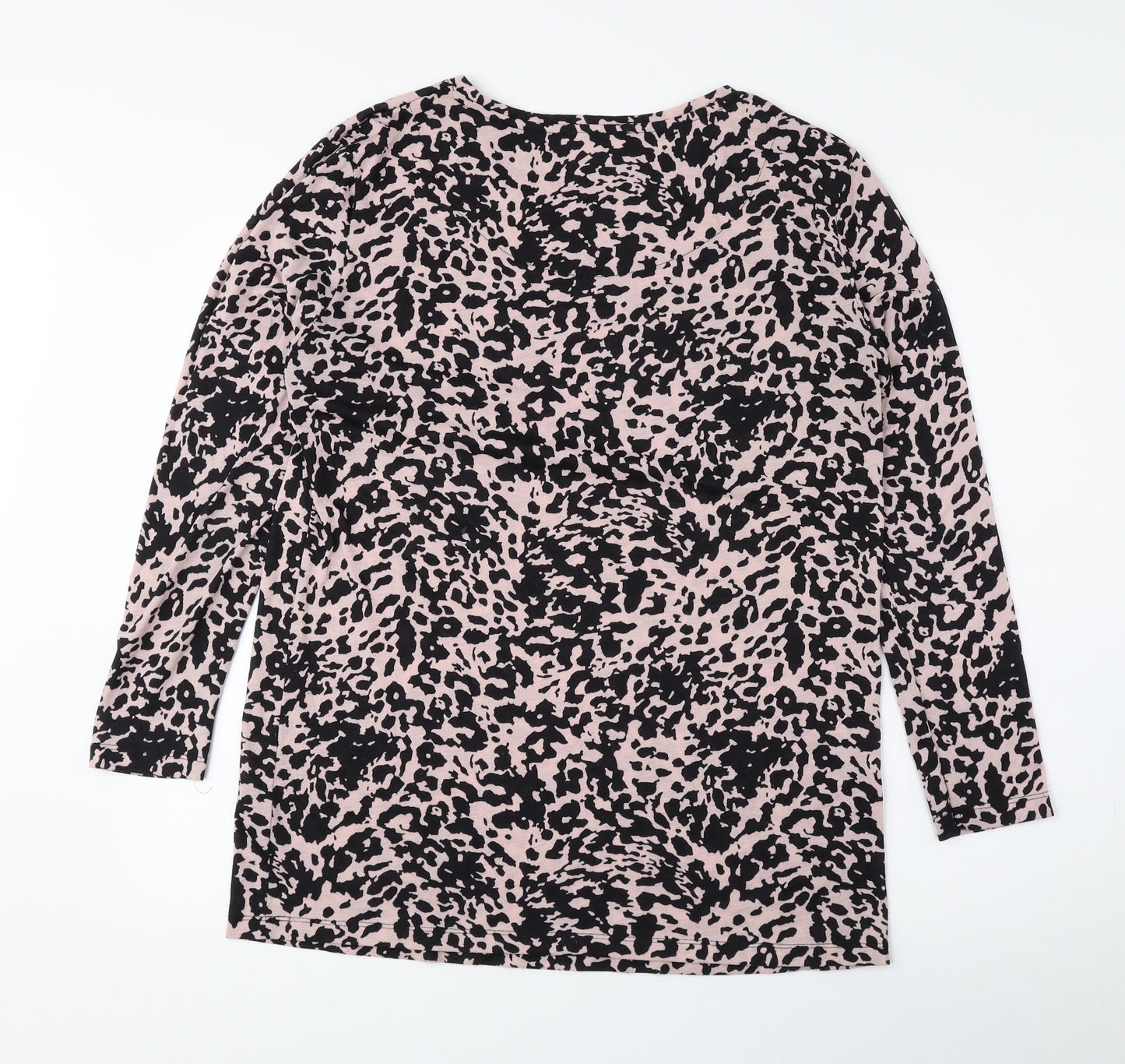 Marks and Spencer Womens Pink Animal Print Polyester Basic Blouse Size 12 Round Neck - Cheetah Print