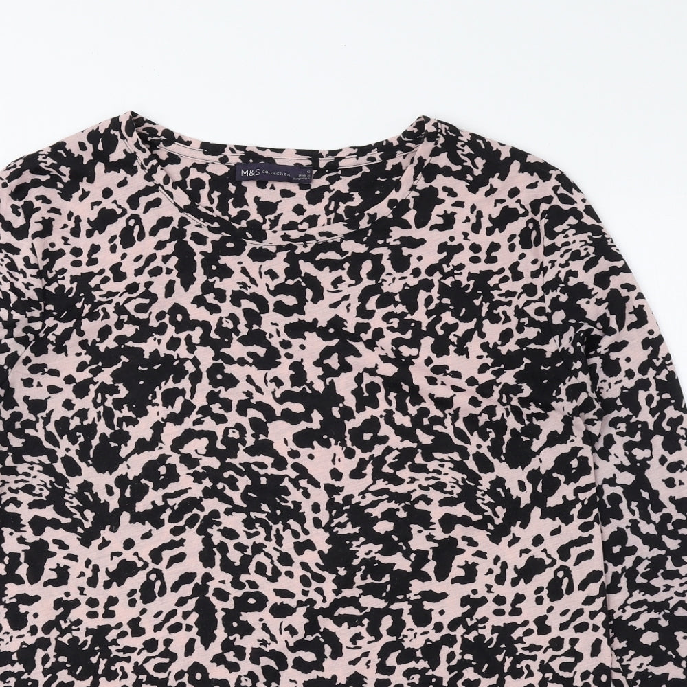 Marks and Spencer Womens Pink Animal Print Polyester Basic Blouse Size 12 Round Neck - Cheetah Print