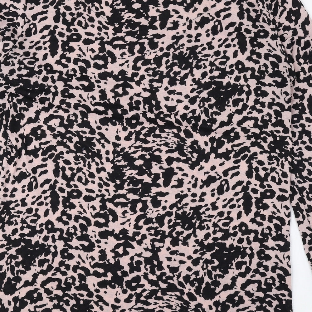 Marks and Spencer Womens Pink Animal Print Polyester Basic Blouse Size 12 Round Neck - Cheetah Print