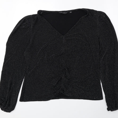 Dorothy Perkins Womens Black Nylon Basic Blouse Size 18 V-Neck - Ruched