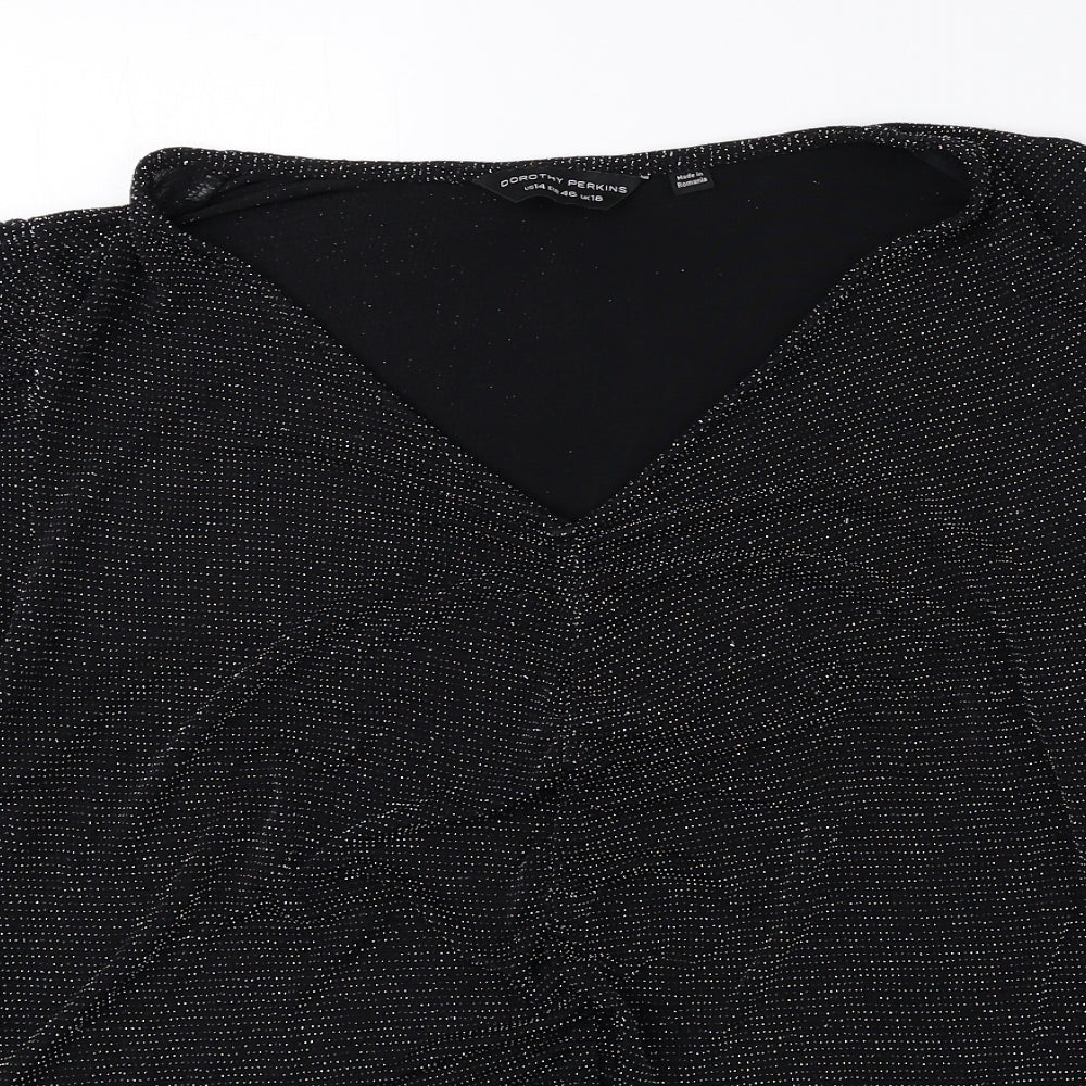 Dorothy Perkins Womens Black Nylon Basic Blouse Size 18 V-Neck - Ruched
