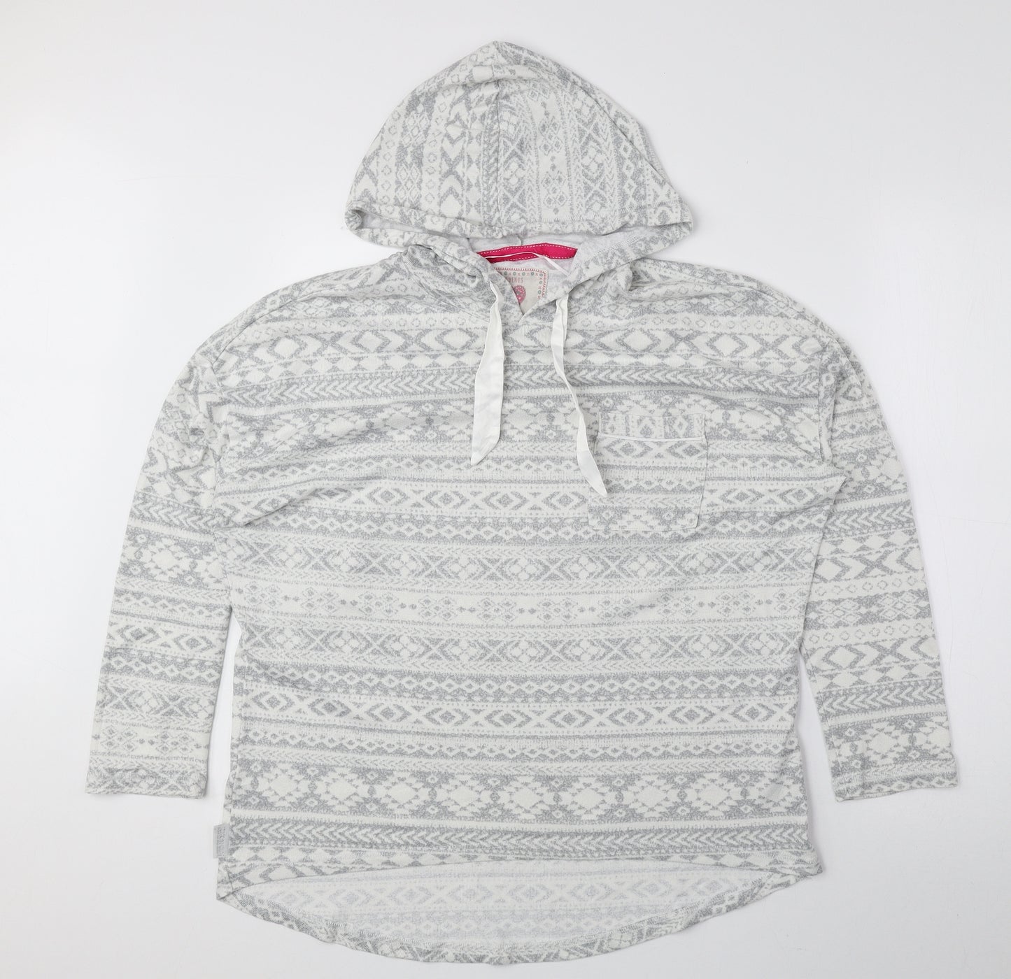 TU Womens Grey Fair Isle Polyester Pullover Hoodie Size 12 Pullover