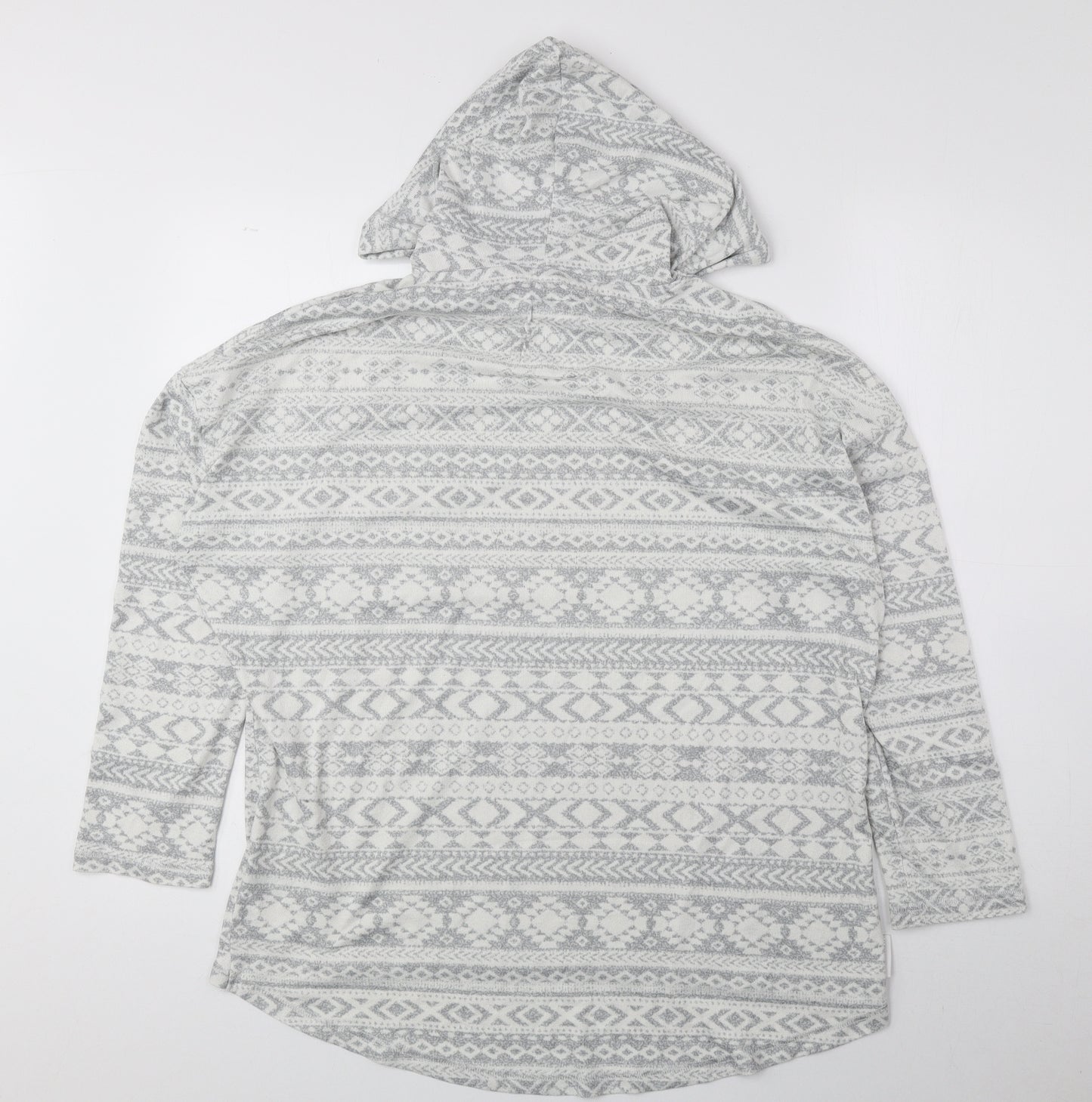 TU Womens Grey Fair Isle Polyester Pullover Hoodie Size 12 Pullover
