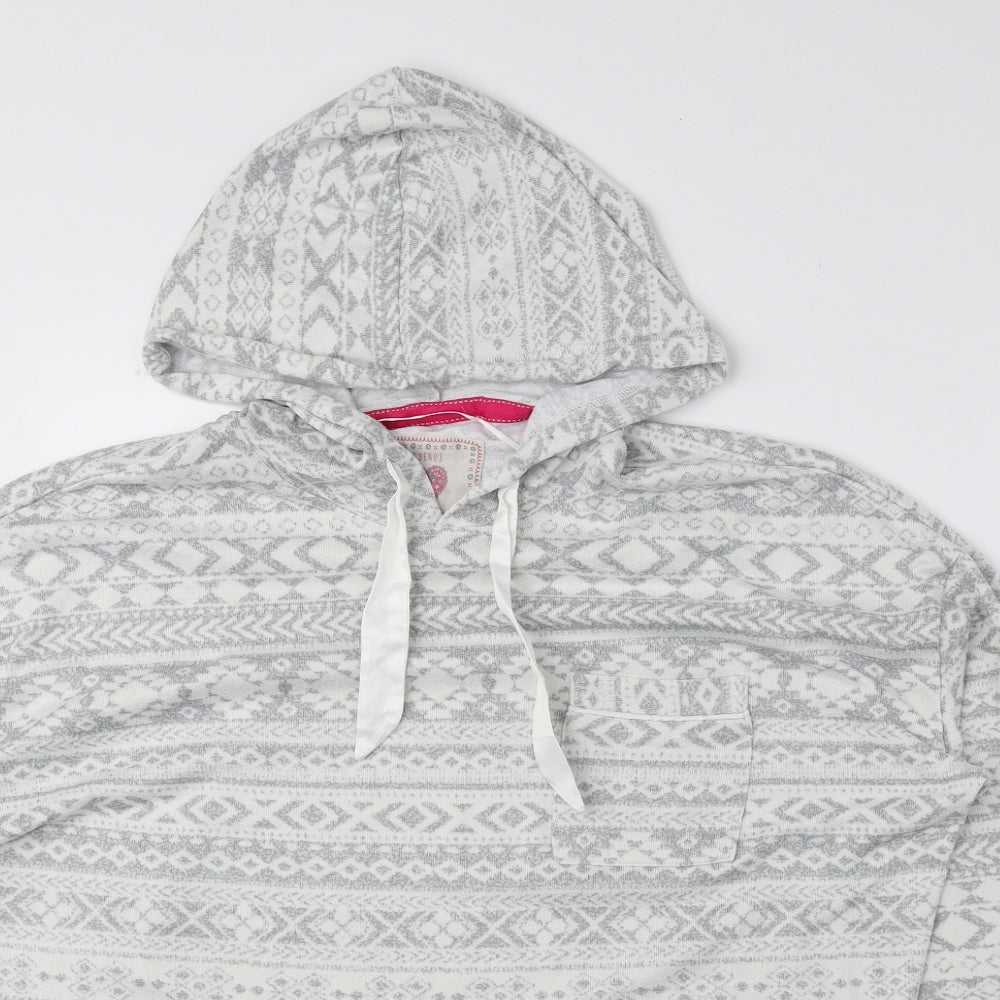 TU Womens Grey Fair Isle Polyester Pullover Hoodie Size 12 Pullover