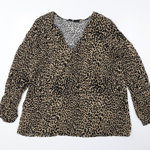 Very Womens Brown Animal Print Viscose Basic Blouse Size 14 V-Neck - Cheetah Print