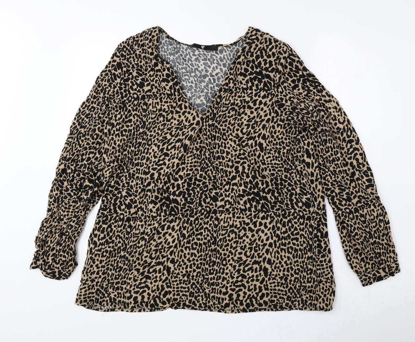 Very Womens Brown Animal Print Viscose Basic Blouse Size 14 V-Neck - Cheetah Print