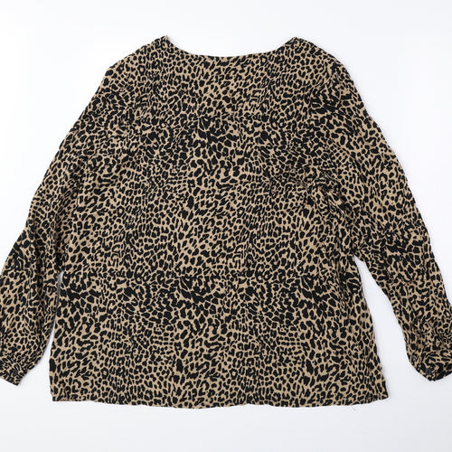 Very Womens Brown Animal Print Viscose Basic Blouse Size 14 V-Neck - Cheetah Print