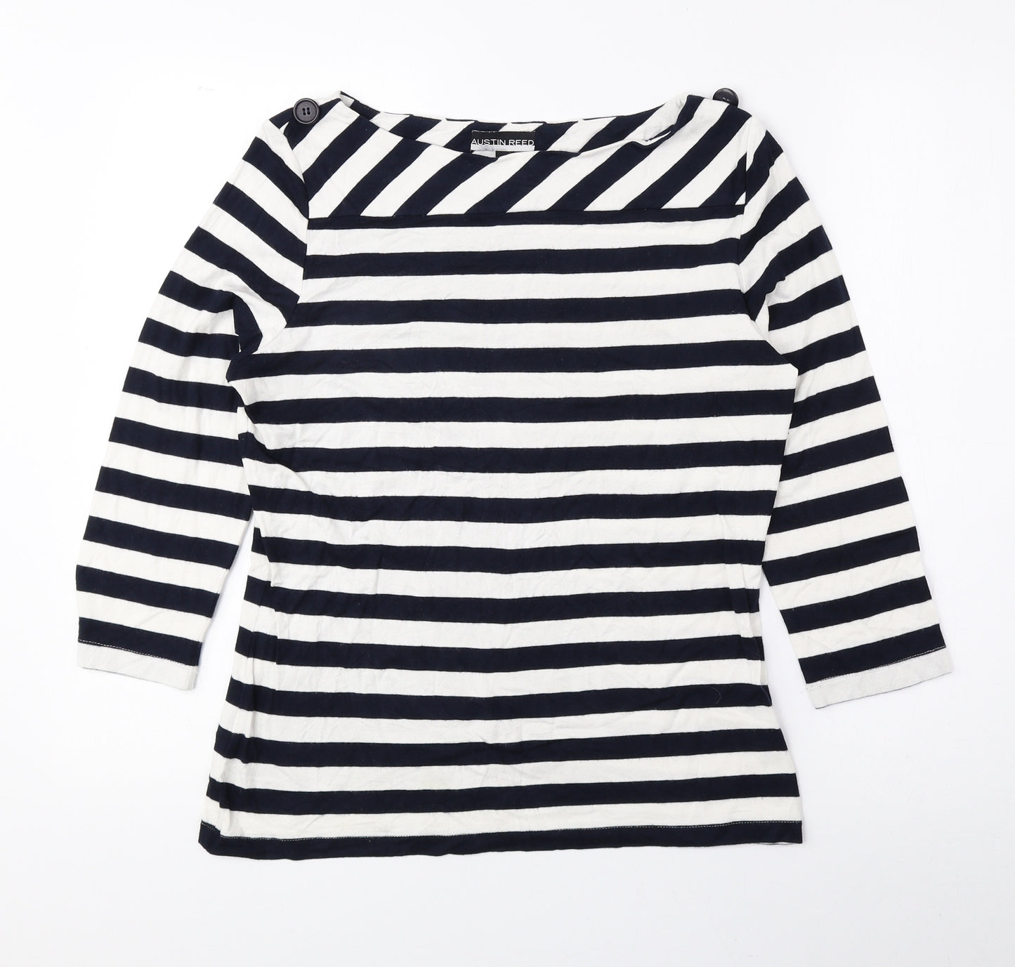 Austin Reed Womens Blue Striped Polyester Basic Blouse Size M Boat Neck