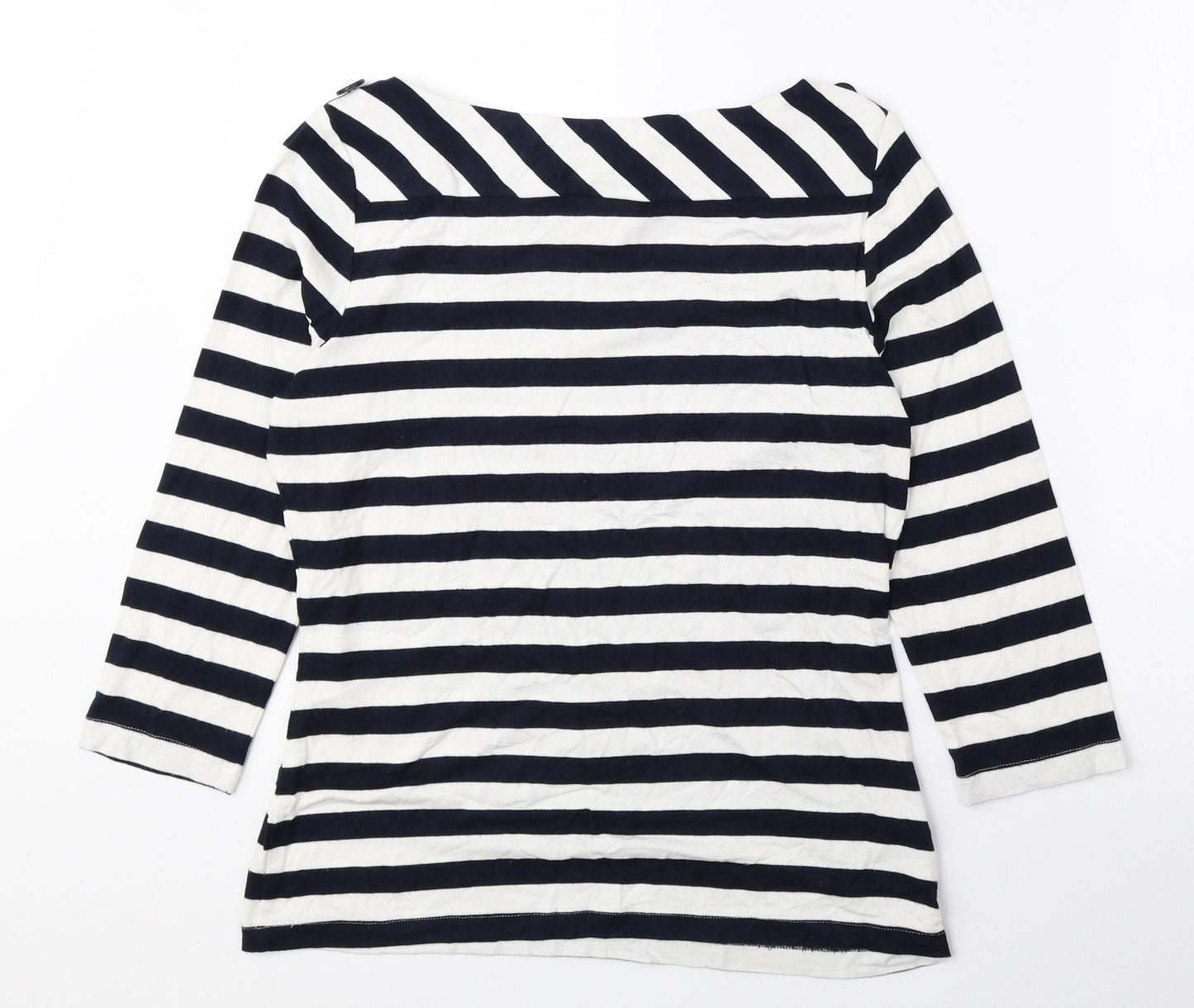 Austin Reed Womens Blue Striped Polyester Basic Blouse Size M Boat Neck