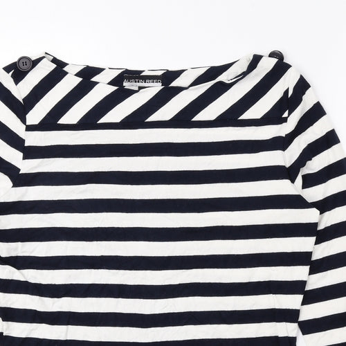 Austin Reed Womens Blue Striped Polyester Basic Blouse Size M Boat Neck