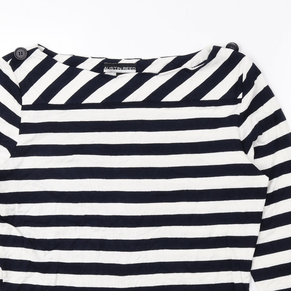 Austin Reed Womens Blue Striped Polyester Basic Blouse Size M Boat Neck