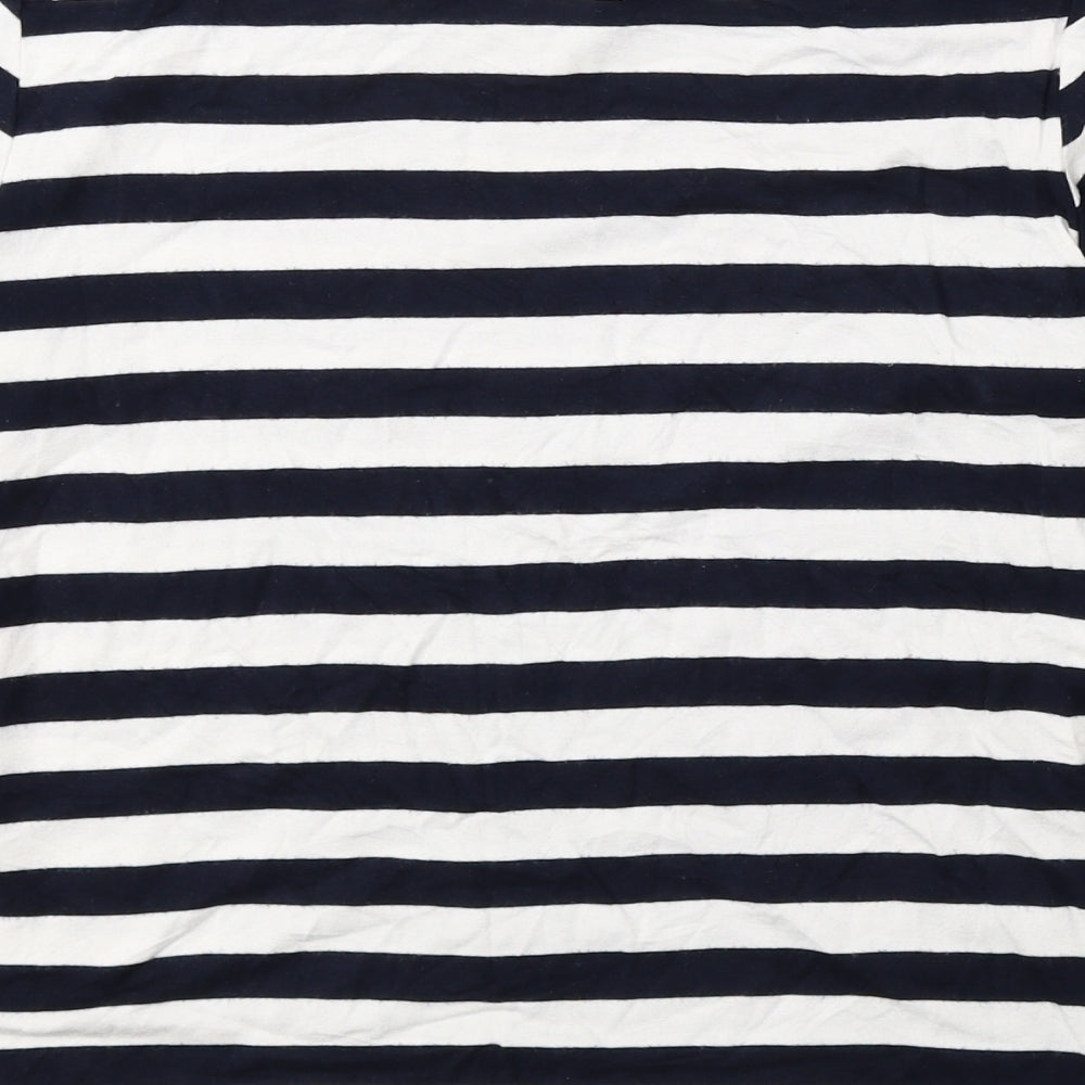 Austin Reed Womens Blue Striped Polyester Basic Blouse Size M Boat Neck