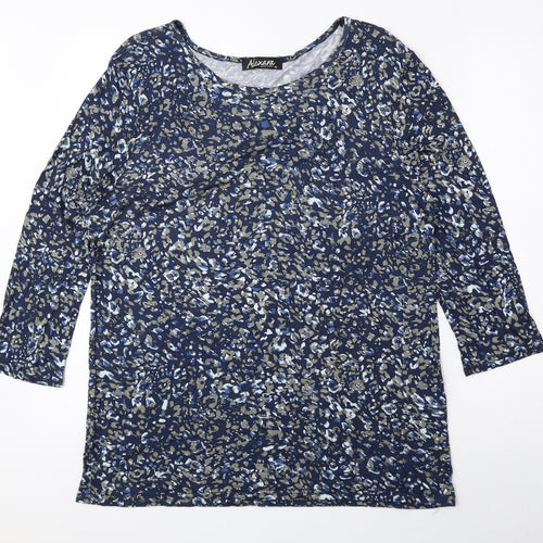 Alexara Womens Blue Geometric Viscose Basic Button-Up Size 18 Boat Neck