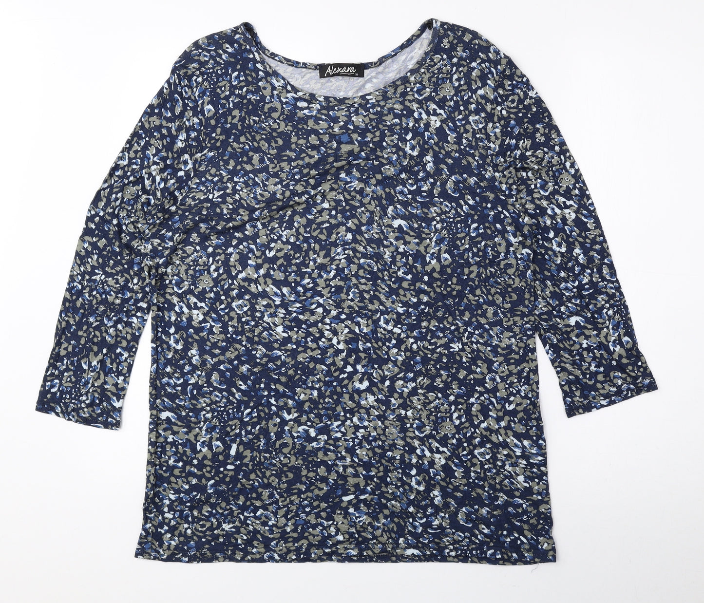 Alexara Womens Blue Geometric Viscose Basic Button-Up Size 18 Boat Neck