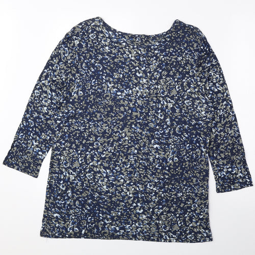 Alexara Womens Blue Geometric Viscose Basic Button-Up Size 18 Boat Neck
