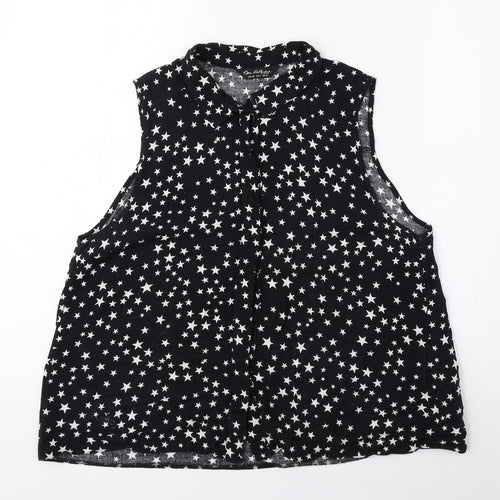 Miss Selfridge Womens Black Geometric Viscose Basic Tank Size 10 Collared