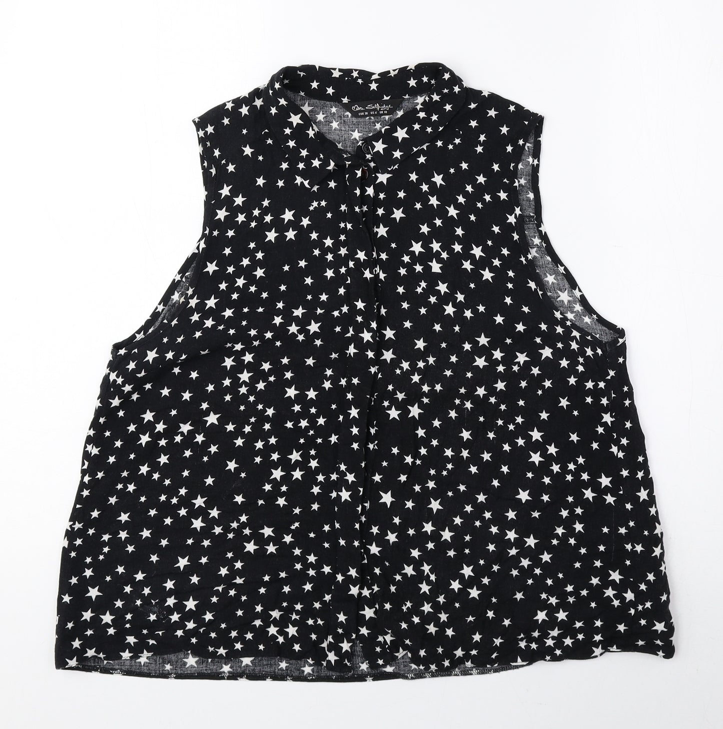 Miss Selfridge Womens Black Geometric Viscose Basic Tank Size 10 Collared