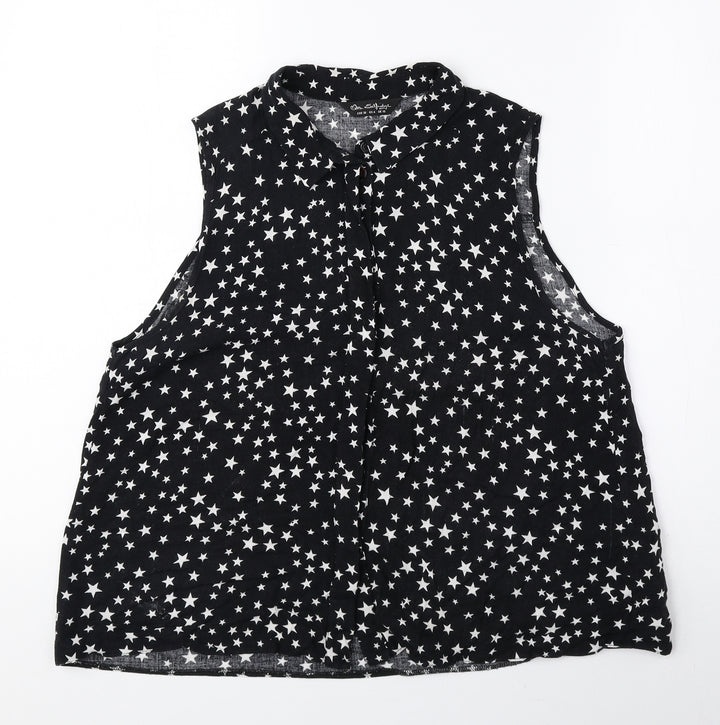 Miss Selfridge Womens Black Geometric Viscose Basic Tank Size 10 Collared