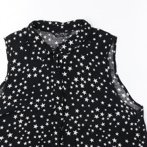 Miss Selfridge Womens Black Geometric Viscose Basic Tank Size 10 Collared