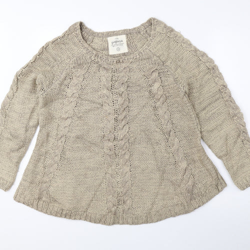 Papaya Womens Beige Round Neck Acrylic Pullover Jumper Size 12