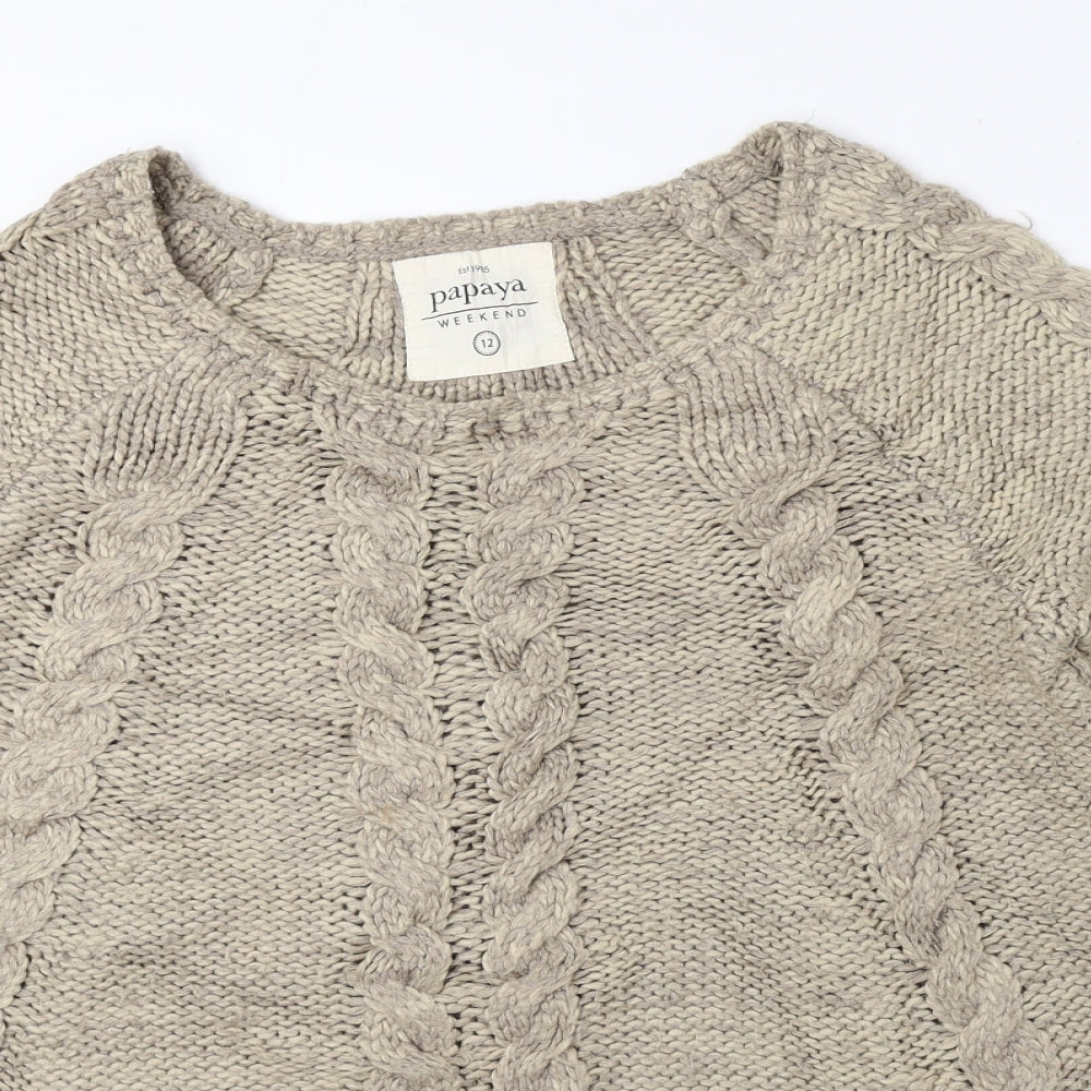Papaya Womens Beige Round Neck Acrylic Pullover Jumper Size 12
