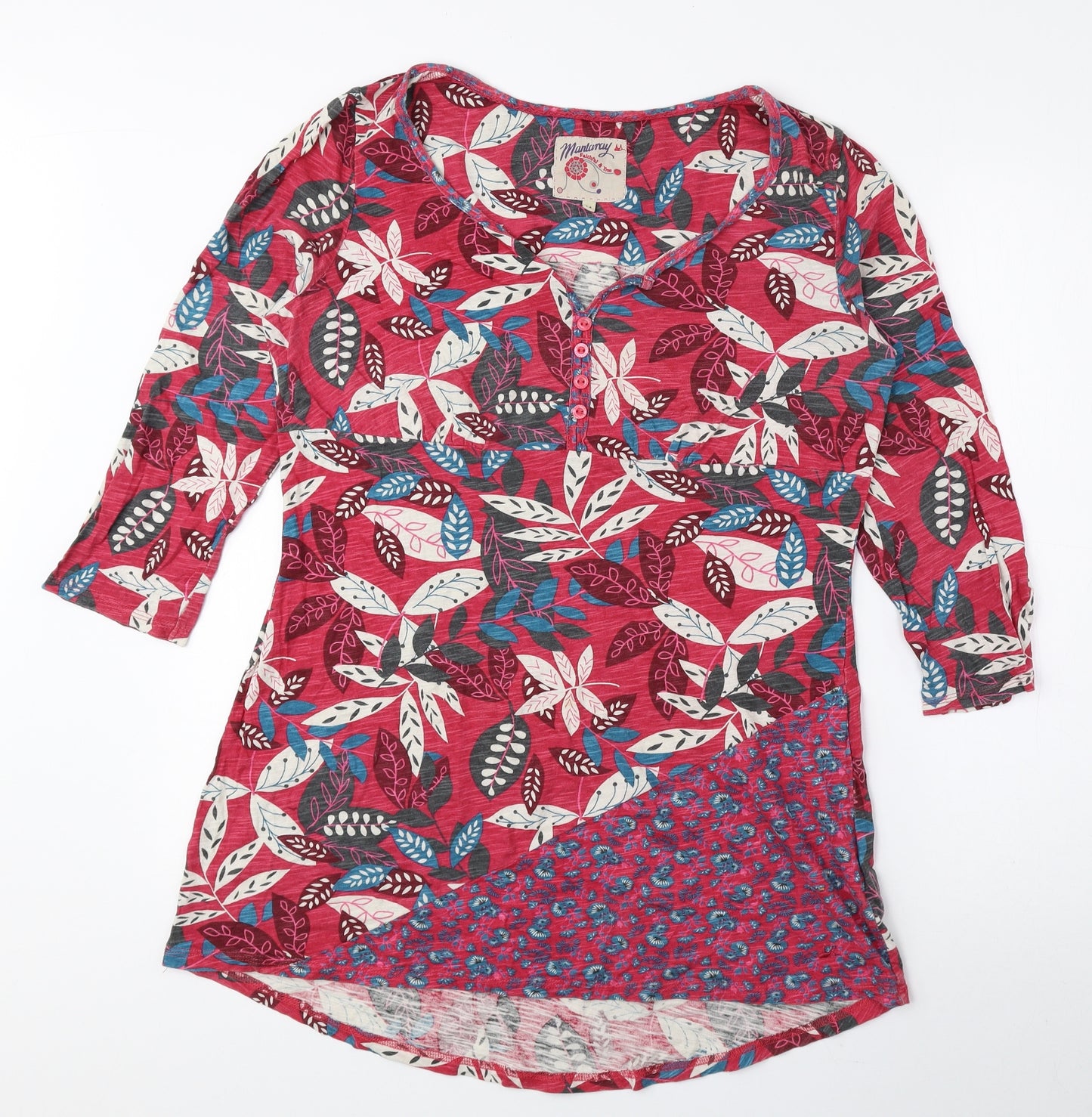 MANTARAY PRODUCTS Womens Multicoloured Floral 100% Cotton Basic Blouse Size 14 V-Neck
